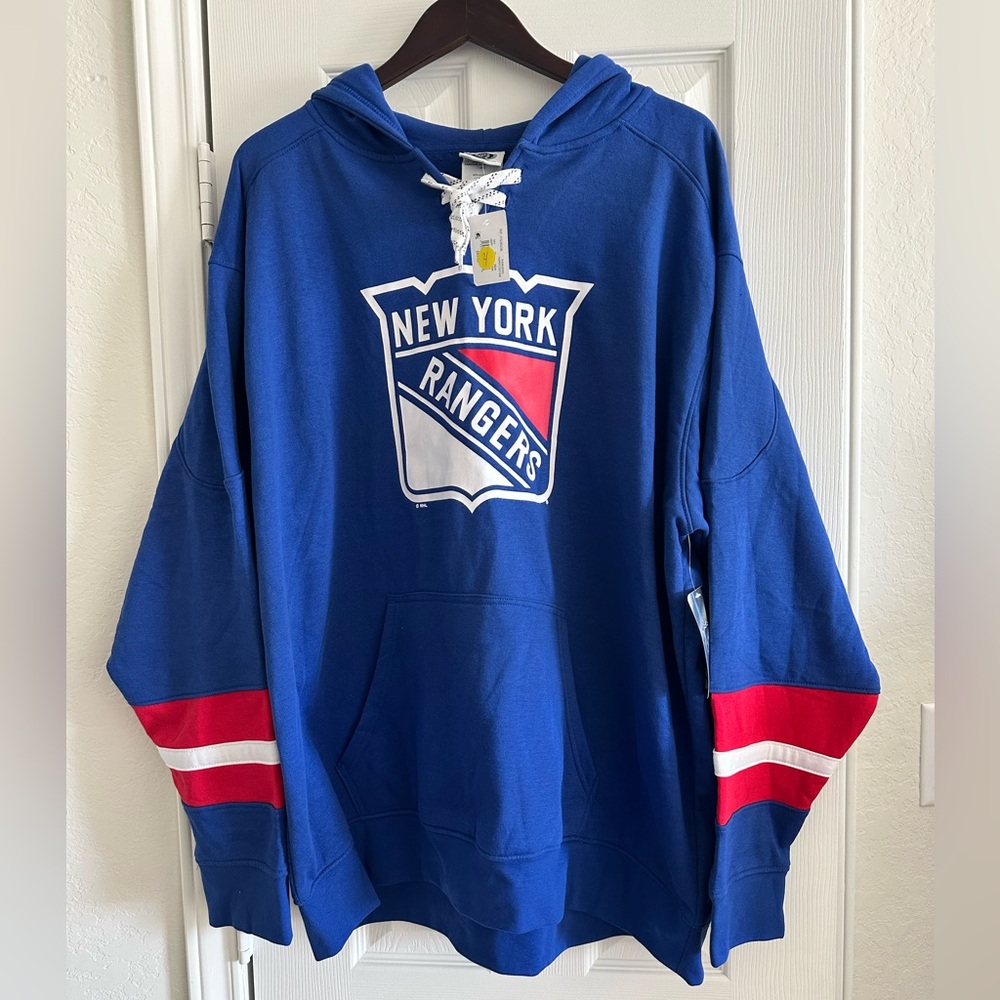 NHL Men's New York Rangers Blue Striped Hooded Sweatshirt, Pocket, Size 2XL